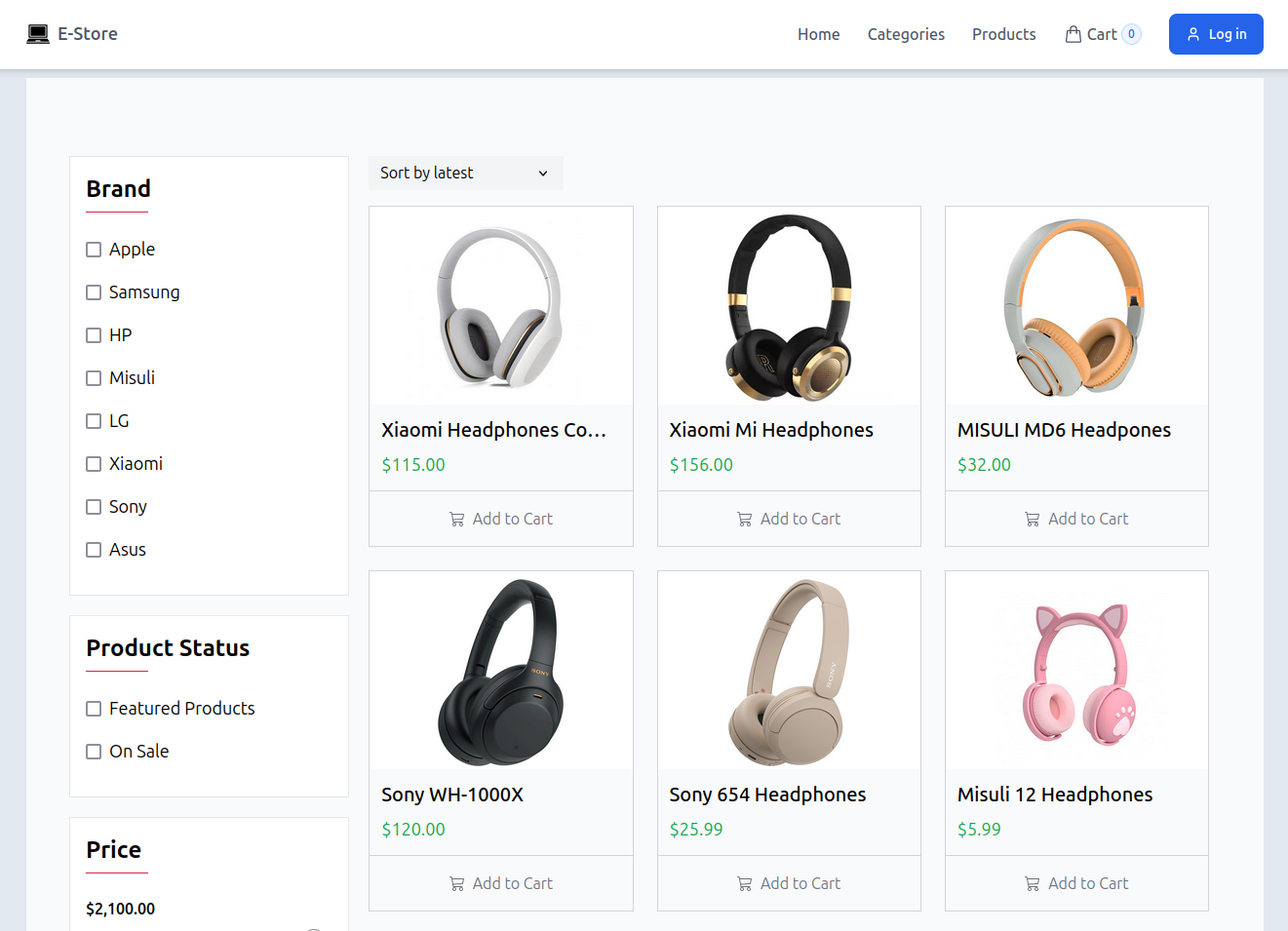 карточки товаров e-store